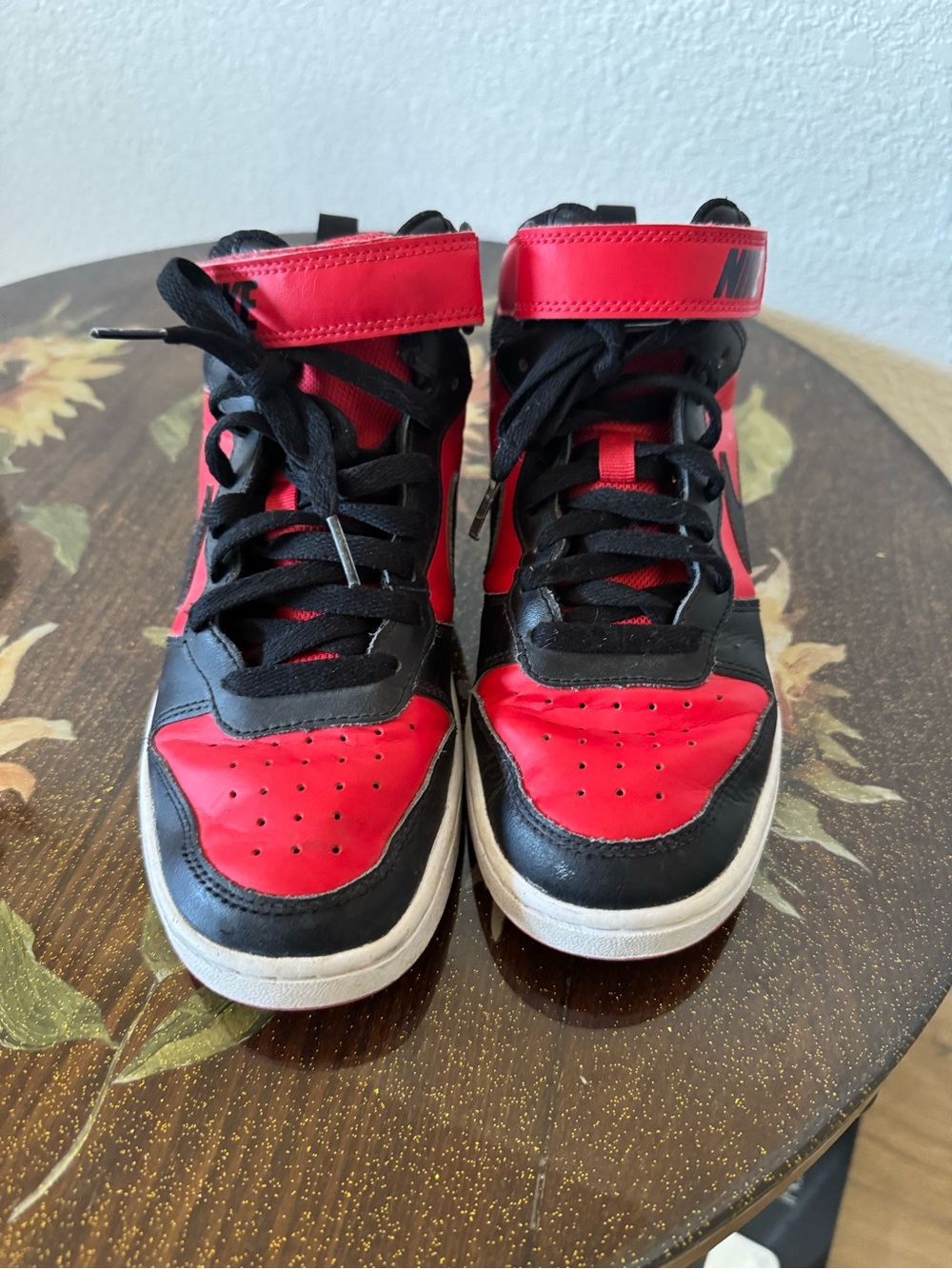 Nike Kids Red and Black High-Top Sneakers with Velcro Strap
